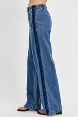 Elastic Waist Wide Leg Jeans Plus Size Risen