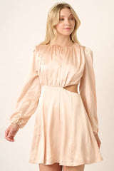 Satin Side Cutout Detail Mini Dress Mittoshop CHAMPAGNE S