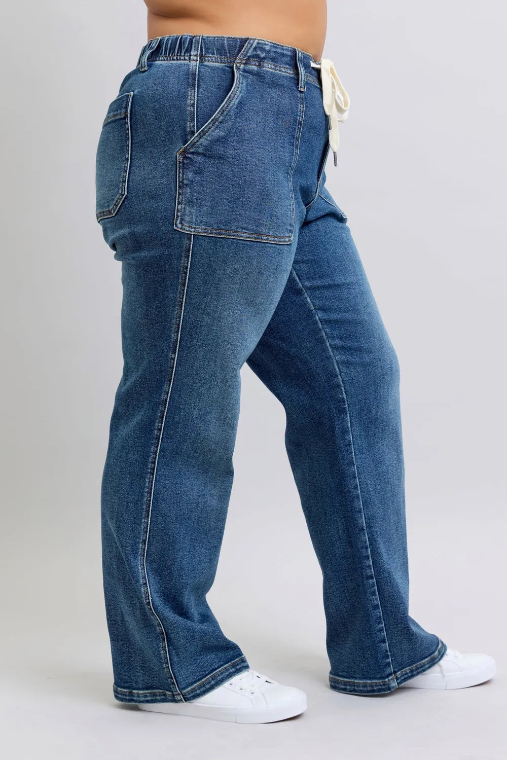 Plus Size High Waist Drawstring Wide Leg Jeans Judy Blue