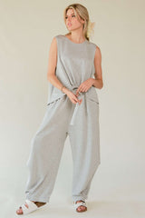 Drawstring Hem Round Neck Tank and Pants Set Davi & Dani HEATHER GREY S