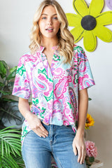 Flowy Paisley Print Short Sleeve Relaxed Top Heimish   