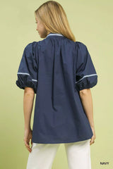 Embroidered Floral Puff Sleeve Top Umgee