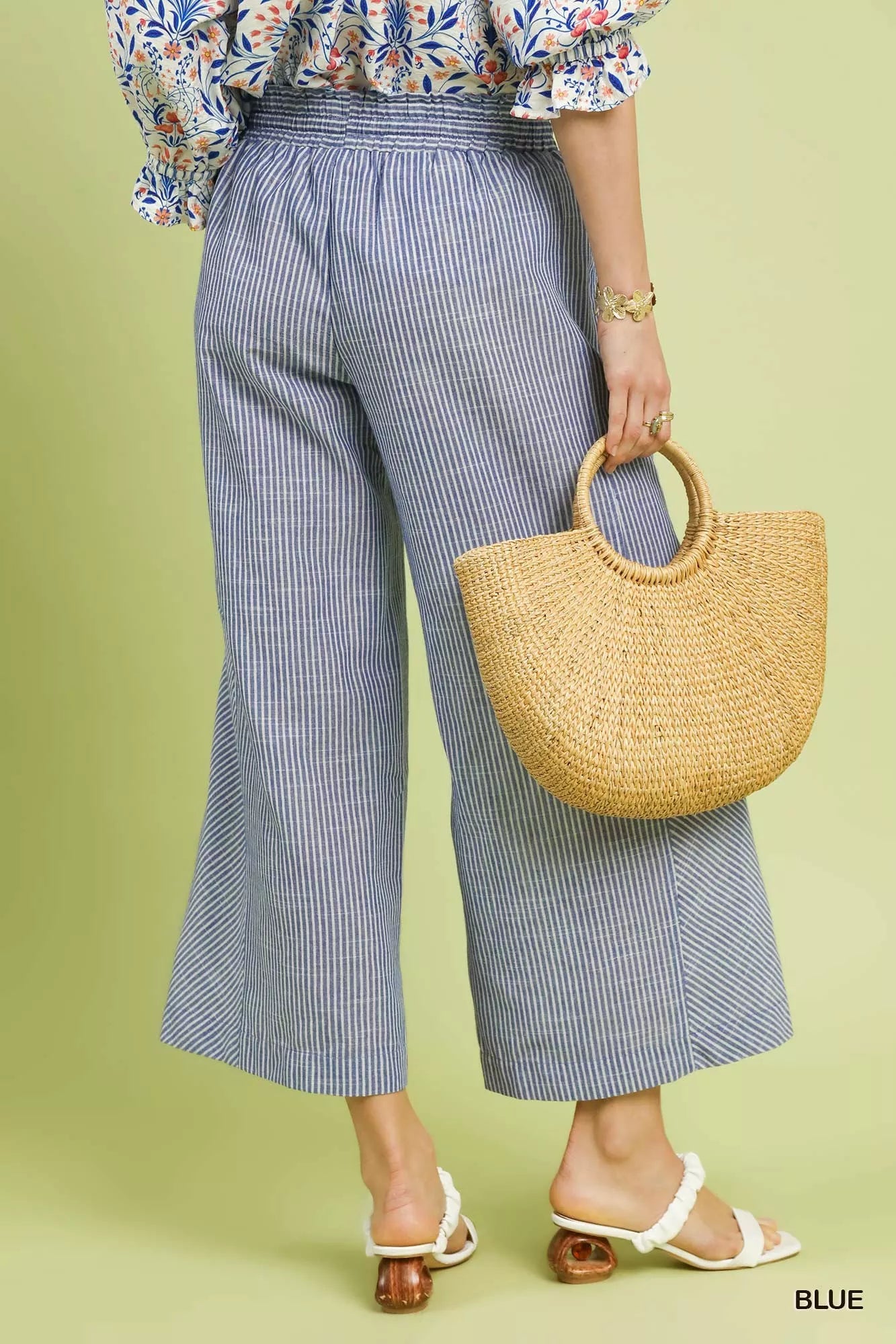 Linen Blend Striped Wide Leg Pants Umgee