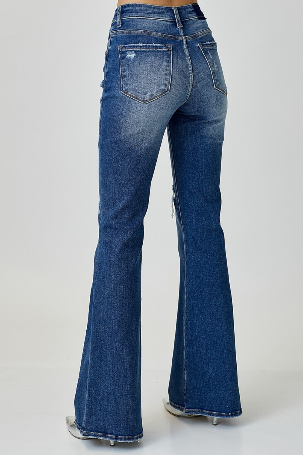 Distressed Button-Fly Flare Jeans Risen   