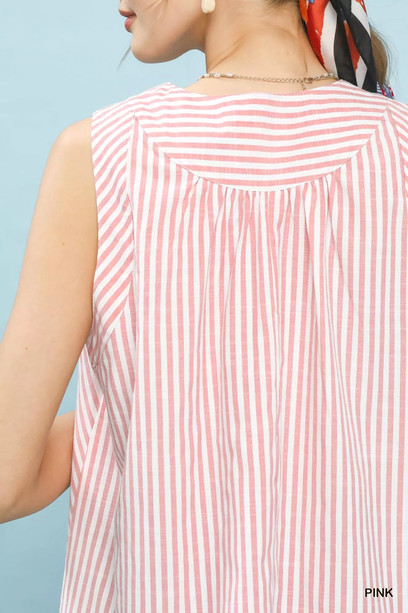 Umgee Mixed Stripe Sleeveless V-Neck Top Trendsi