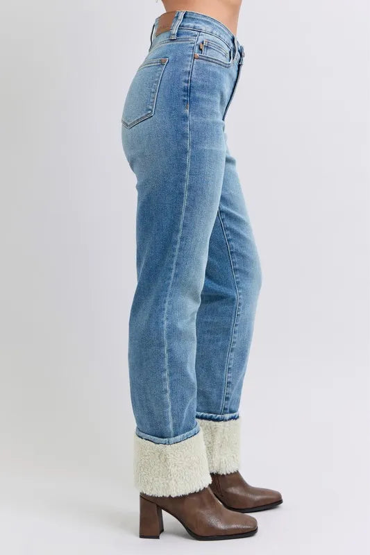 High Waist Shearling Cuff Straight Plus Size Judy Blue