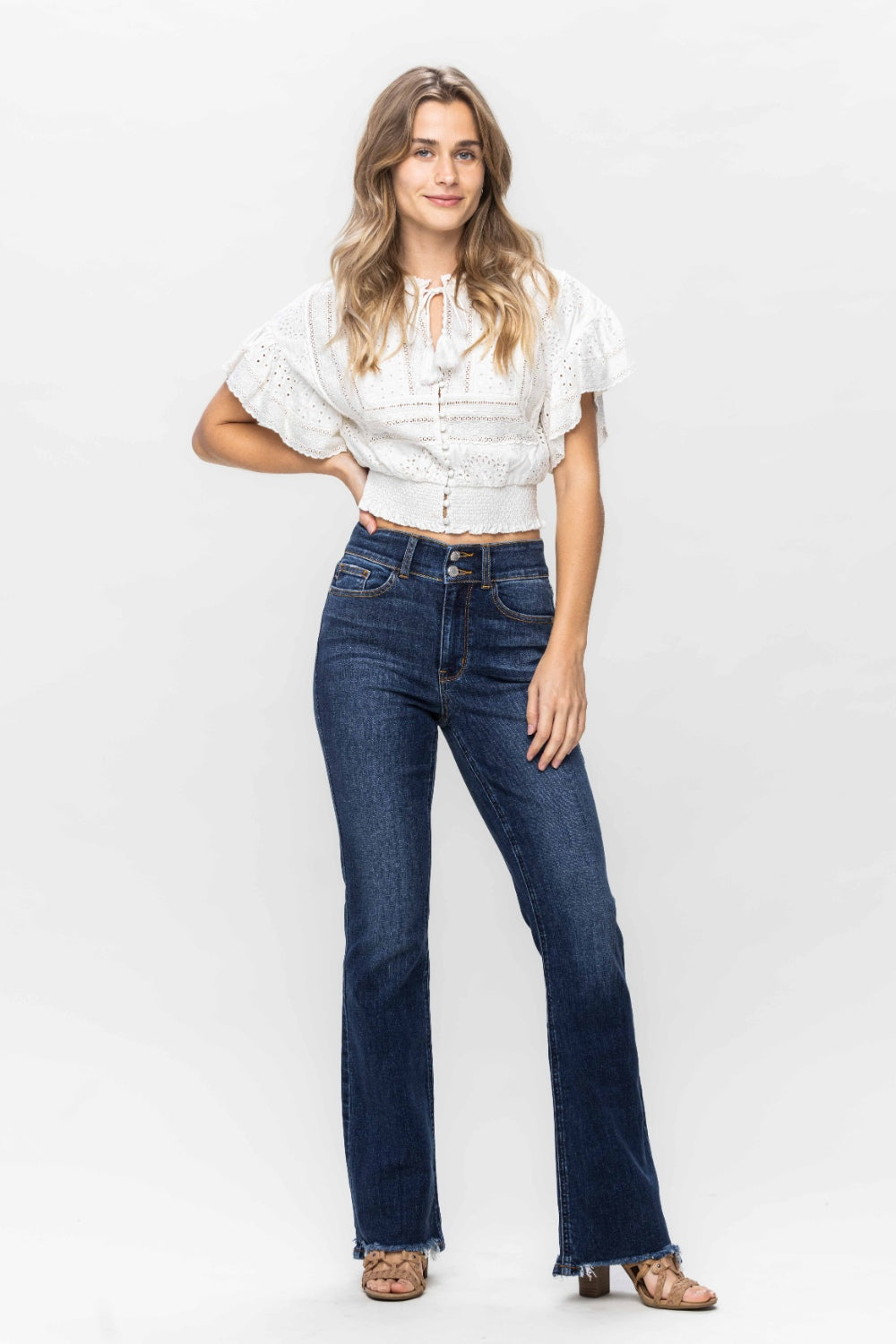 Frayed Hem Bootcut Jeans Judy Blue   