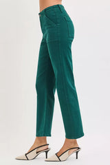 High Rise Ankle Flare Patch Pocket Jeans Risen