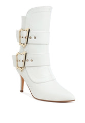 Ebera Chunky Buckle Strap Ankle Boots Rag Company White US-5 / UK-3 / EU-36