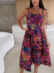 Printed Tie-Strap Midi Dress Simmer & Fay