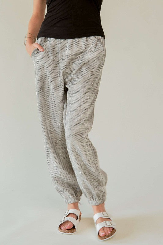 Rhinestone Elastic Waist Joggers Davi & Dani