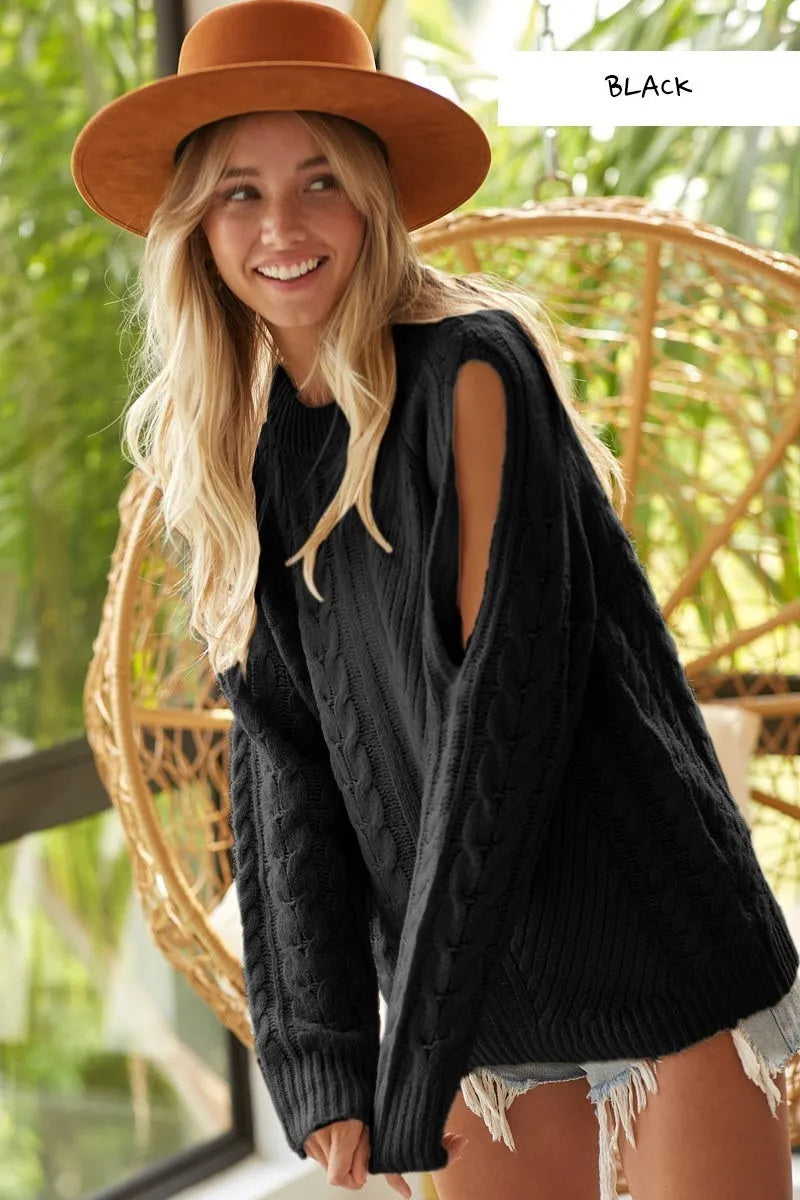 Twist Knitted Open Shoulder Sweater BiBi