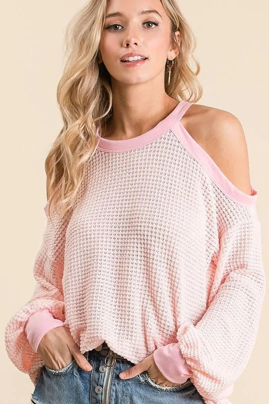 Popcorn Waffle Top with Cold Shoulder Detail BiBi BLUSH S