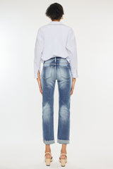 High Rise Cuffed Straight Jeans Kancan   