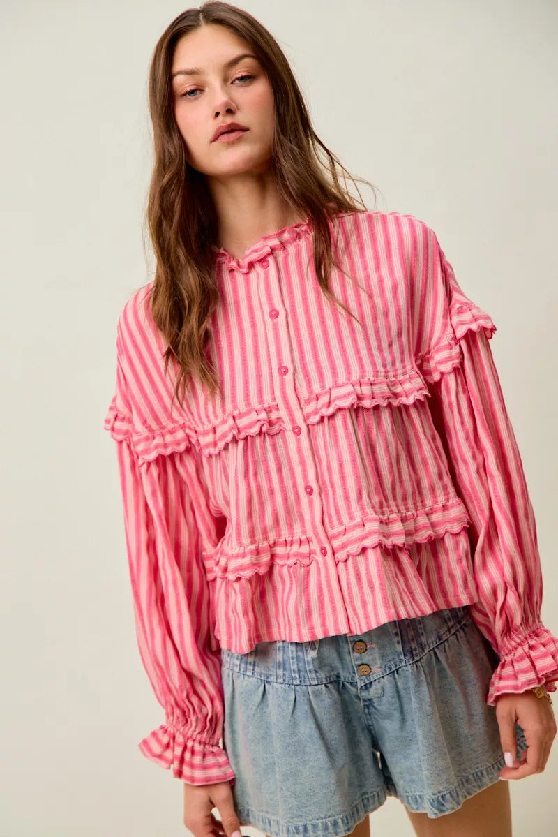 Variegated Stripe Reversible Flowy Boho Blouse So Me