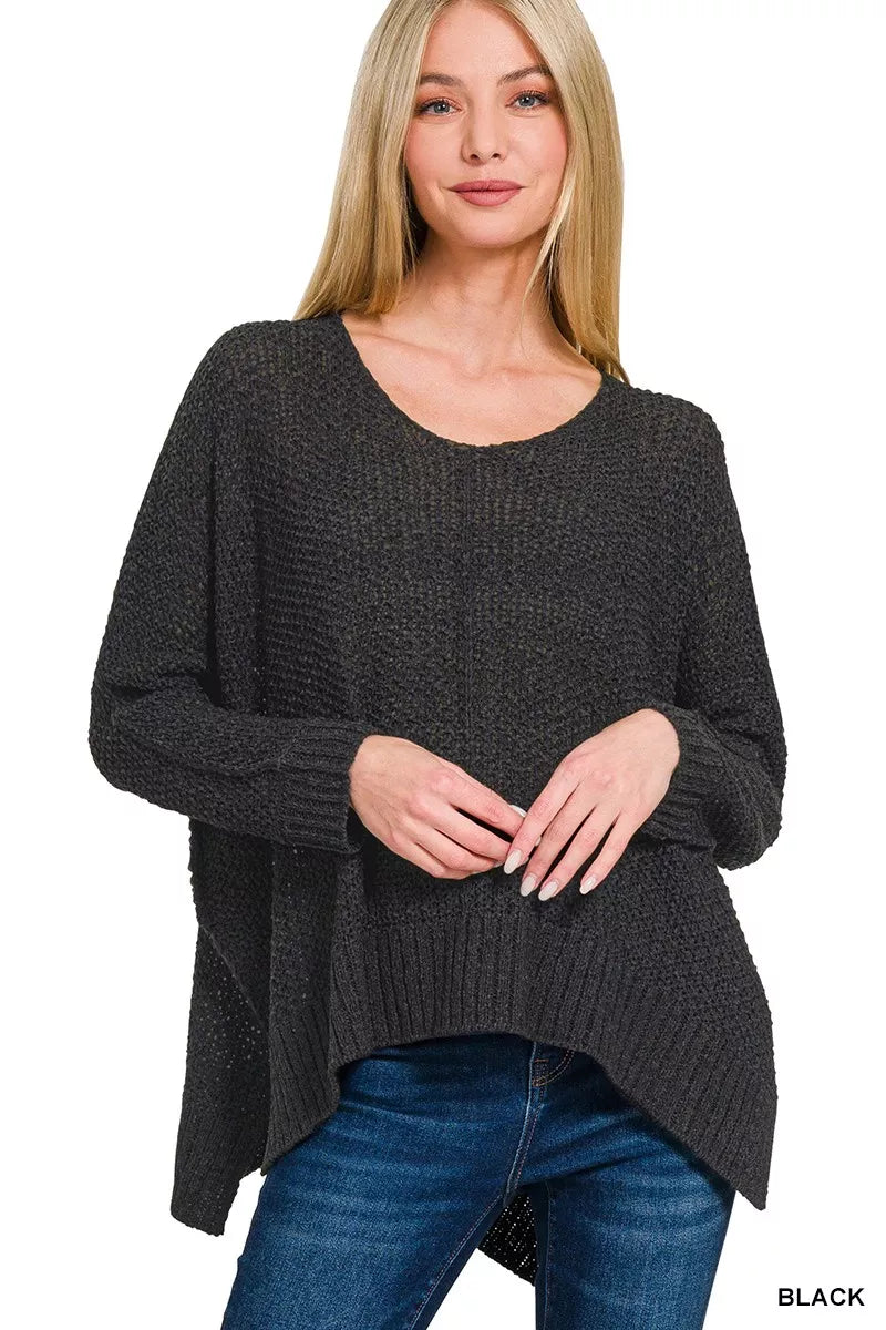 Dolman Sleeve V-Neck Sweater ZENANA