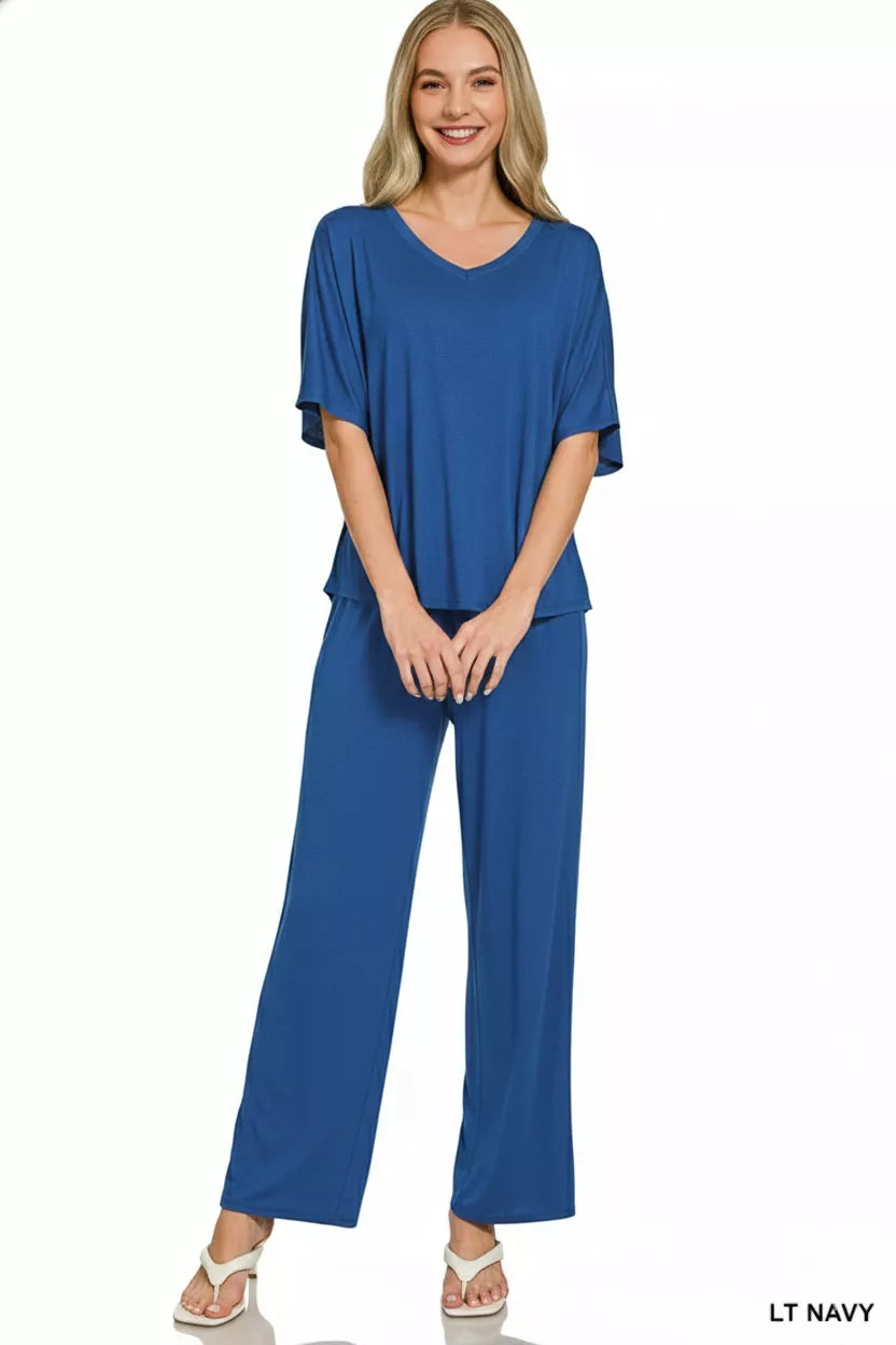 V-neck Oversized Top & Pants Set ZENANA