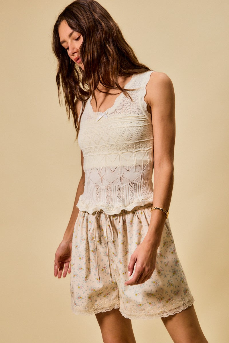 Scallop Ribbed Sleeveless Knit Top So Me