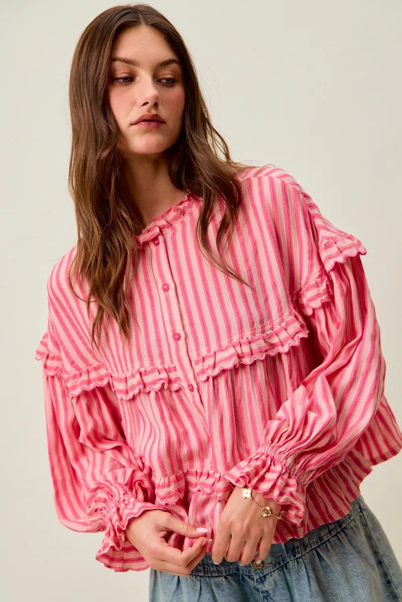 Variegated Stripe Reversible Flowy Boho Blouse So Me