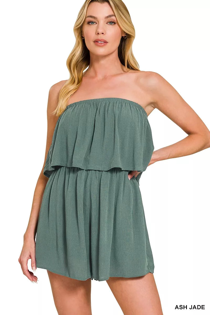 Woven Crinkle Strapless Rompers ZENANA ASH JADE S