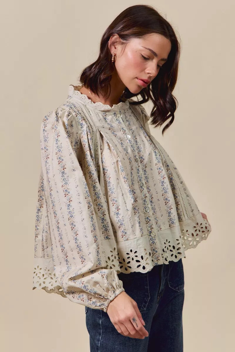 Floral Print Lace Button Down Shirt So Me