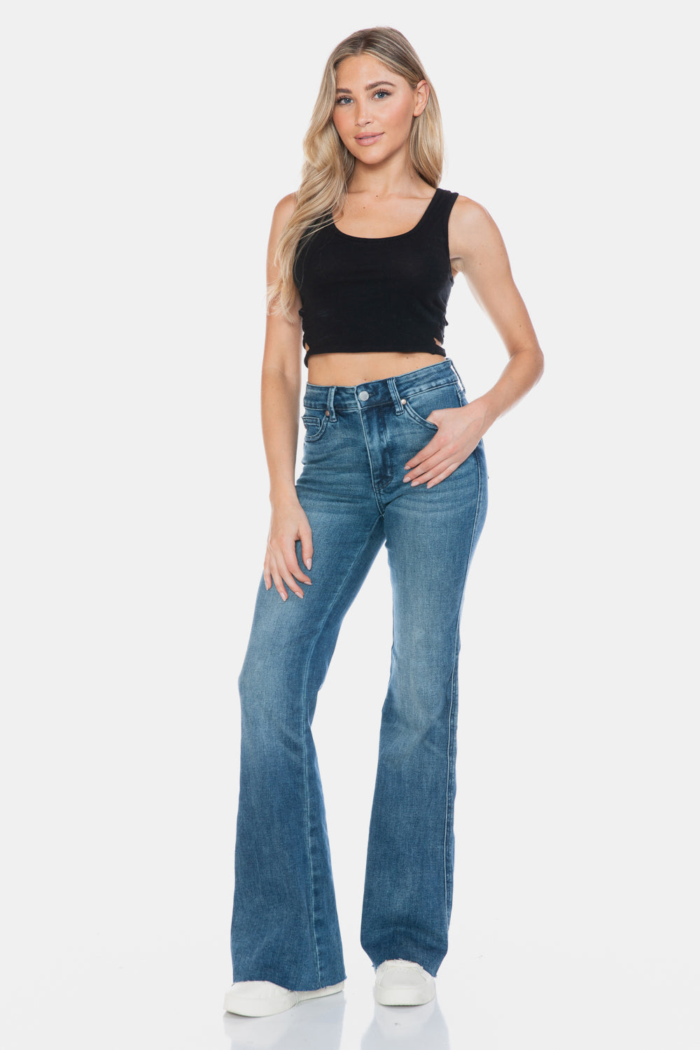 Tummy Control Cut Hem Flare Jeans Judy Blue   