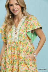 Mix Floral Tiered Mini Dress with Side Pockets Umgee