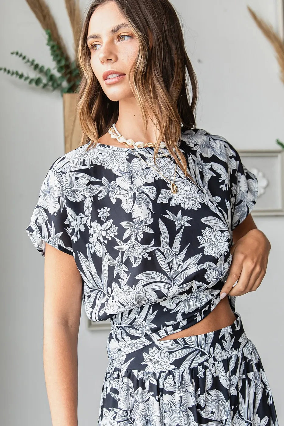 Tropical Print Top and Skirt Set Mittoshop