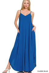Woven Crinkle Cami Maxi Dress with Side Pockets ZENANA CLASSIC BLUE S