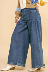 Drawstring Hem Wide Leg Mid Rise Jeans Davi & Dani