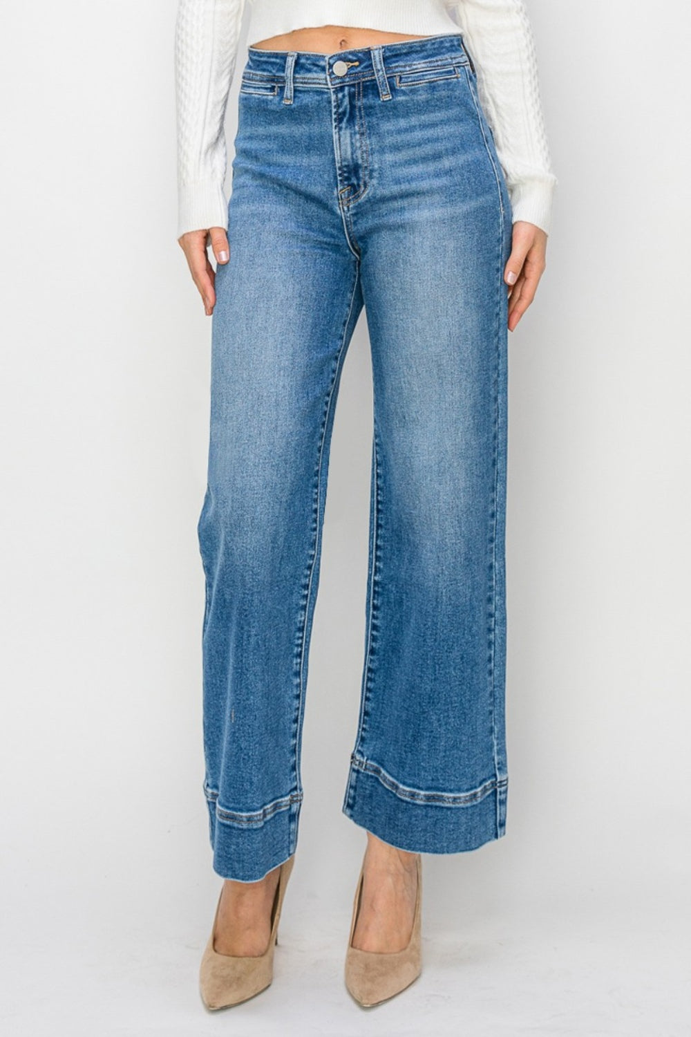 Full Size High Rise Wide Leg Jeans Risen   