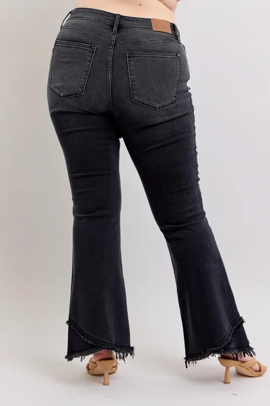 High Waist Flare W/ Mock Fray Tulip Hem Plus Size Judy Blue