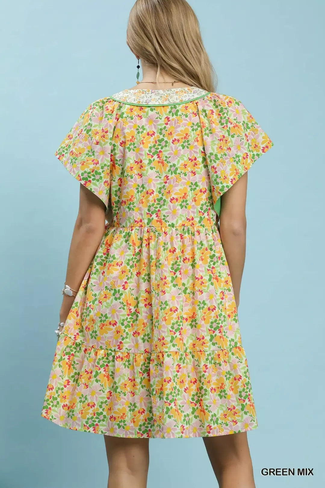 Mix Floral Tiered Mini Dress with Side Pockets Umgee