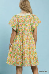 Mix Floral Tiered Mini Dress with Side Pockets Umgee