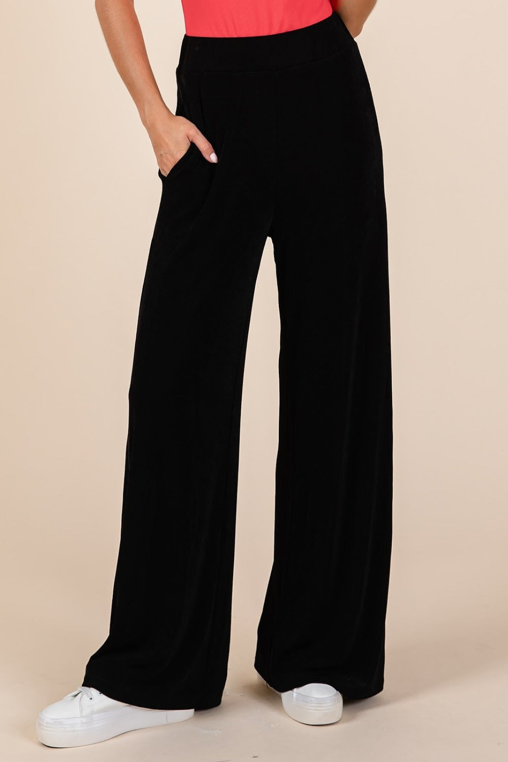 Elastic Waist Pants with Side Pockets Mittoshop   