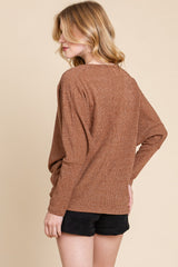 Drop Shoulder Long Sleeve Knit Top BomBom   