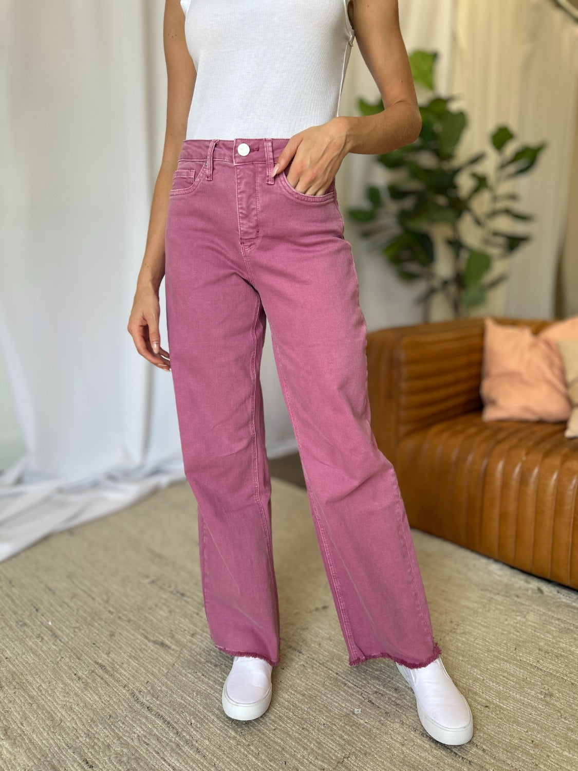 High Rise Garment Dye Wide Leg Jeans RFM   