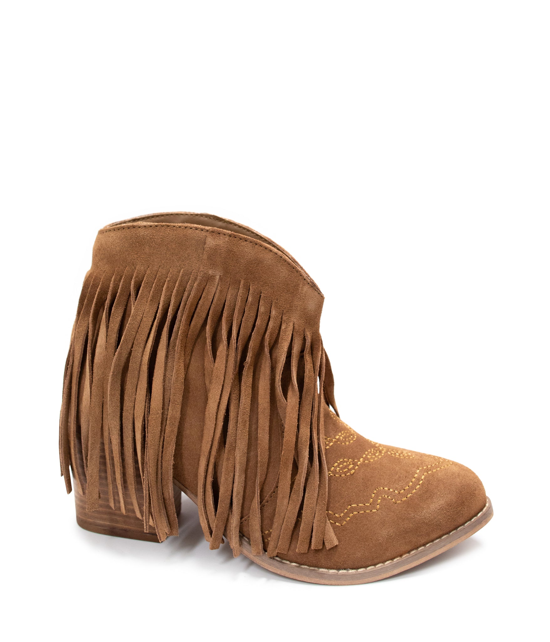 Amos Fringe Ankle Bootie in Tan Suede Naughty Monkey   