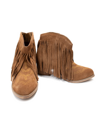 Amos Fringe Ankle Bootie in Tan Suede Naughty Monkey   