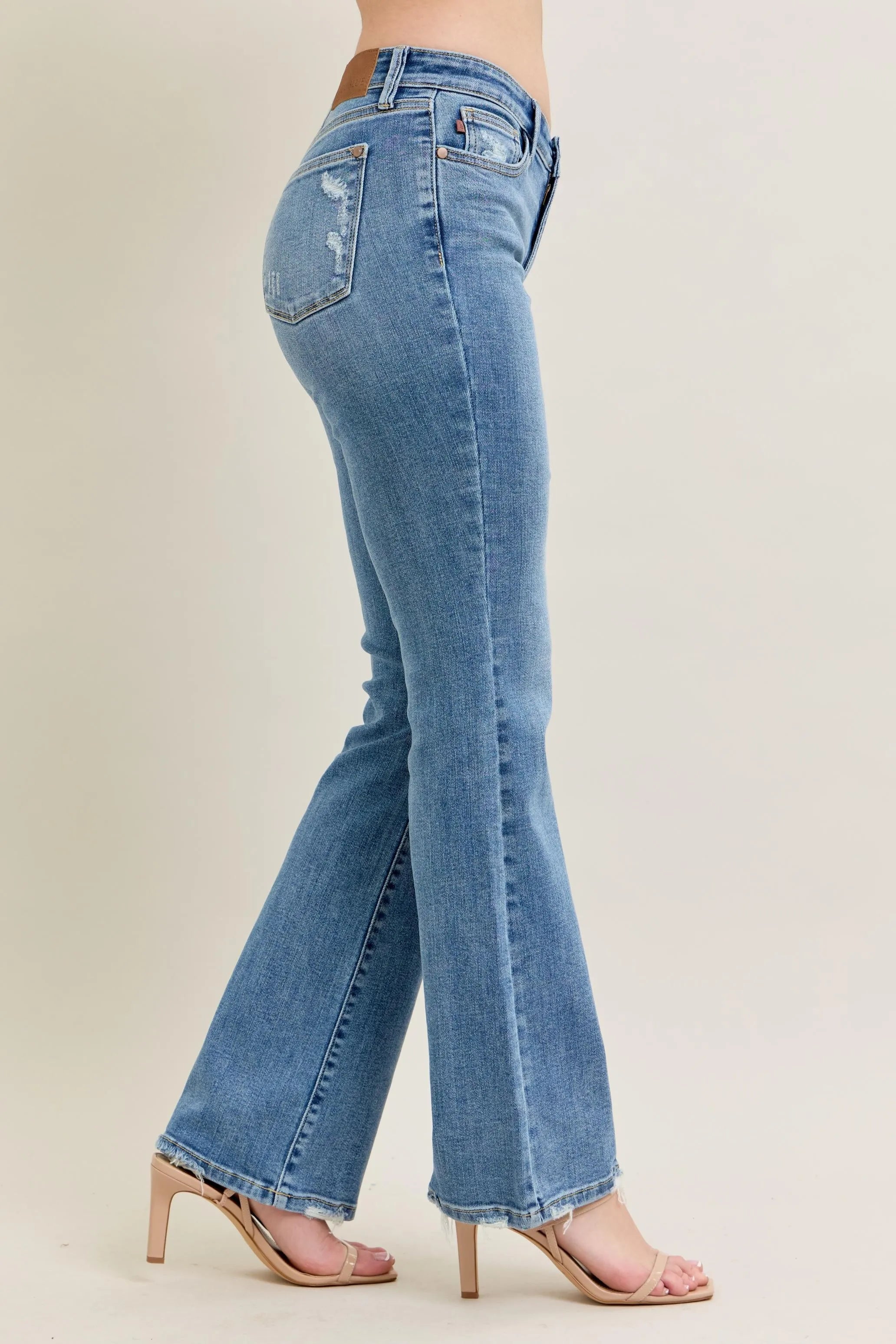 Mid Rise Wash Destroy Hem Bootcut Jeans With Plus Size Judy Blue