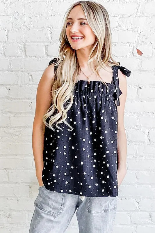 Daisy Polka Dot Print Smocked Ruffle Tank Top And the Why