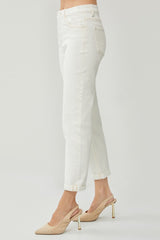 High Waist Rolled Hem Straight Jeans Risen   