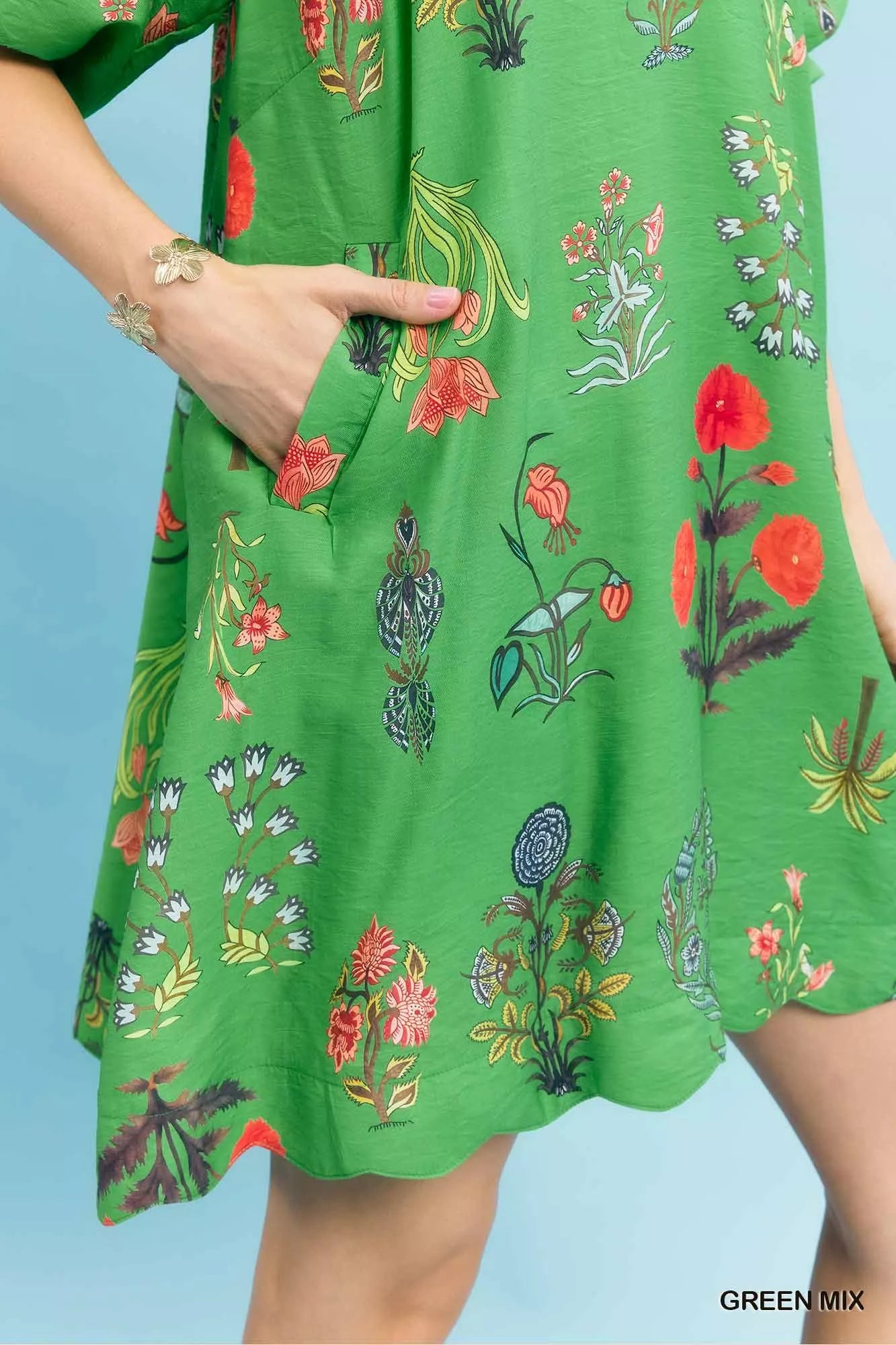 Floral Encyclopedia Print Mini Dress Umgee