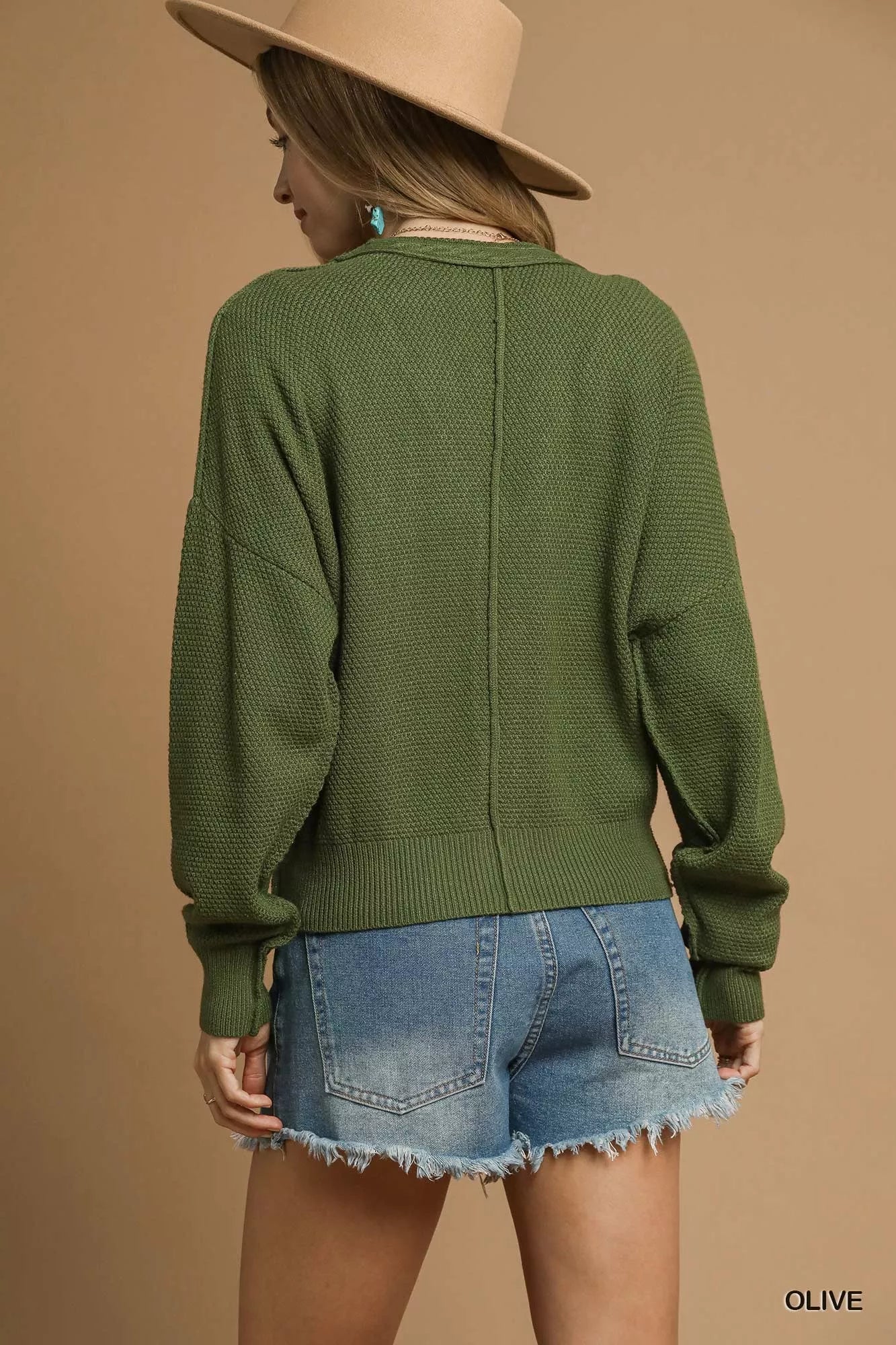 Chunky Cable Knit V-Neck Button-Up Cardigan Umgee