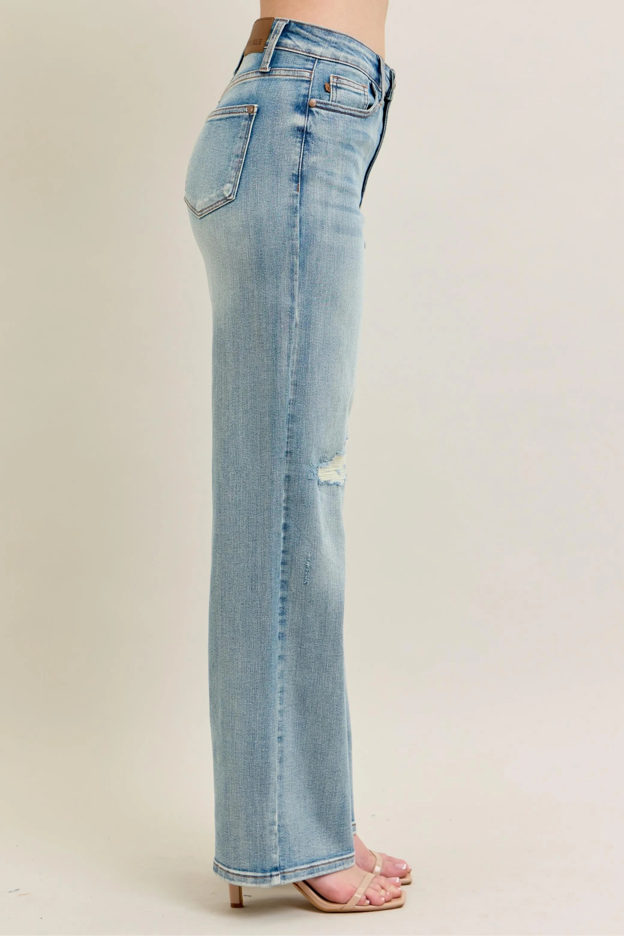 High Waisted Destroy & Knee Patch Straight Jeans With Plus Size Judy Blue