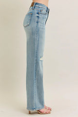 High Waisted Destroy & Knee Patch Straight Jeans With Plus Size Judy Blue