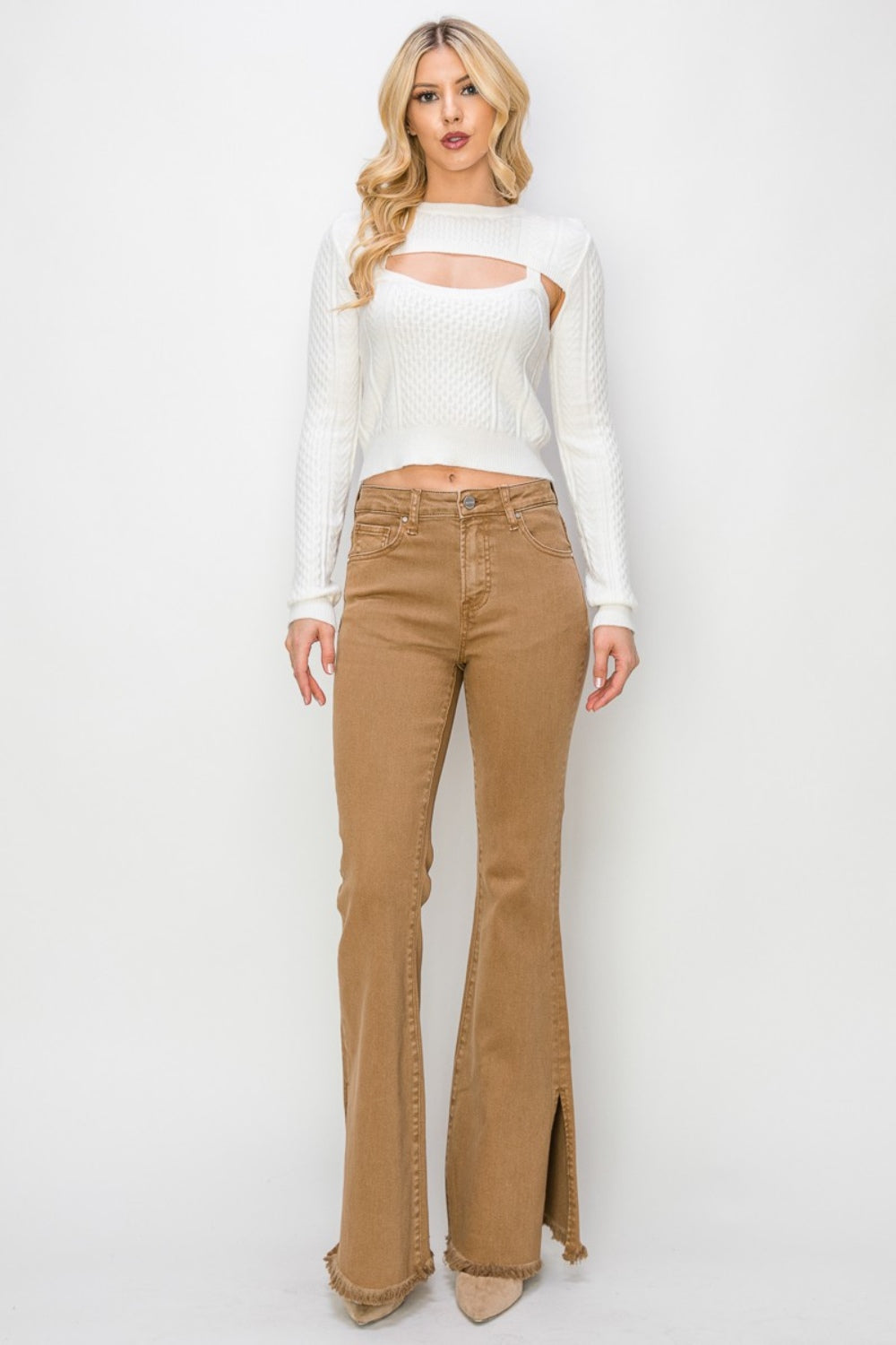 Bailey High Waist Side Slit Flare Jeans Risen   