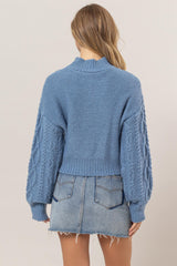 Cable-Knit Mock Neck Dropped Shoulder Sweater HYFVE   