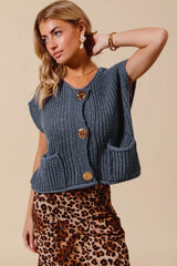 Big Metal Button Front Sweater Vest So Me