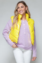 Zip Up Turtleneck Shiny Quilted Vest Snobbish Yellow S 